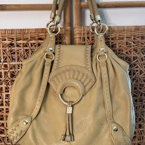 Cole Haan Tan Leather Shoulder Bag with Bohemian Charm